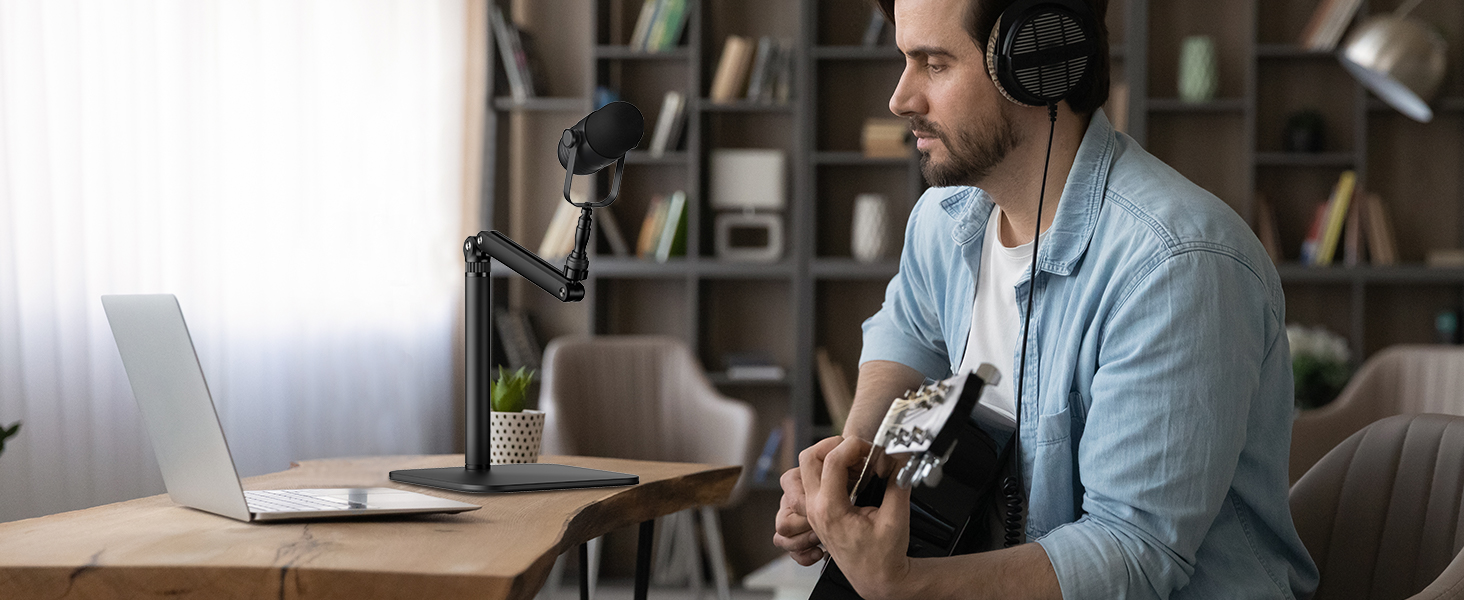 Тримач для мікрофона на стіл, регульований кронштейн 1/4-3/8-5/8 дюйми для Blue Yeti, Fifine, HyperX, мікрофонів/веб-камер/DSLR камер для студії, подкастів, стрімінгу (7-50 см)