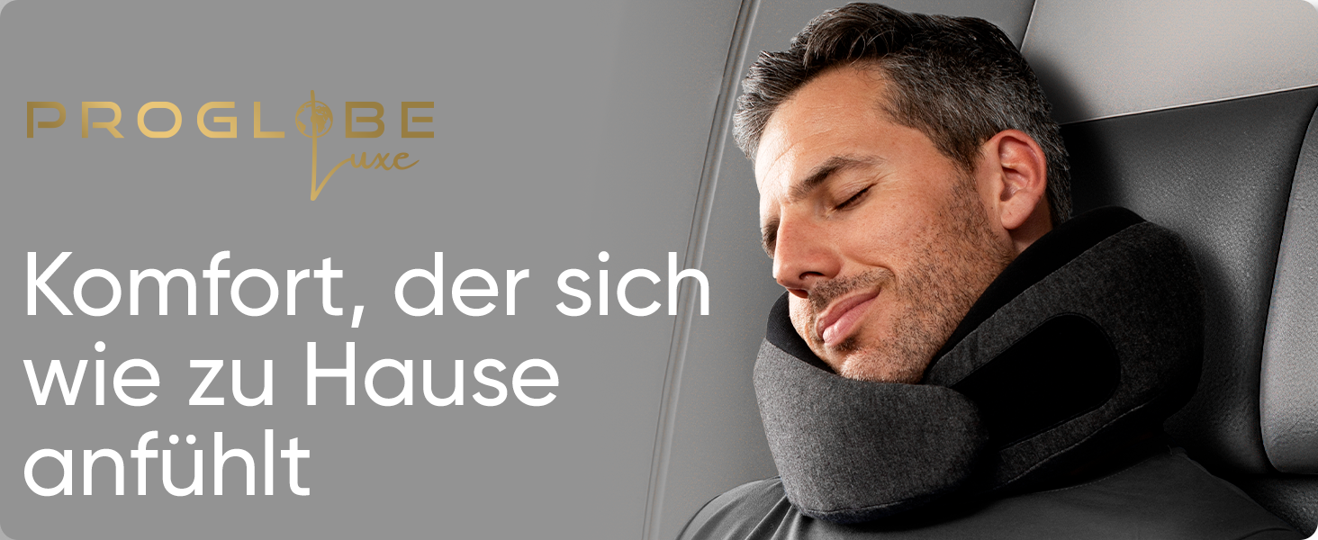 Подорожній нашийник Proglobe Luxe з ефектом пам'яті (Memory Foam), колір антрацит — ергономічна подушка під шию з підтримкою підборіддя та сумкою для зберігання