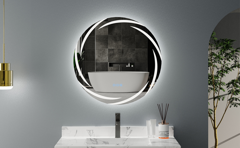 Дзеркало для ванної кімнати LUVODI кругле з підсвічуванням LED, 60 см, 3 кольори світла, регулювання яскравості, антизапарник, енергозберігаюче, для ванної, гостьової кімнати, туалету