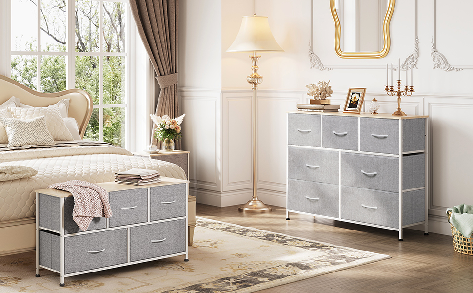 Комод WLIVE з тканини, 7 висувних ящиків, сірий - для спальні, вітальні