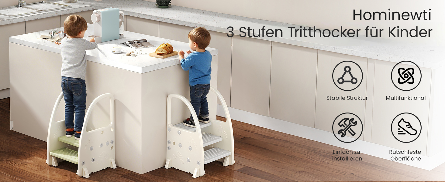 Дитячий тритулковий стільчик Hominewti з регулюванням висоти, неслизький, з підлокітниками, для ванної, дитячої кімнати, кухні (сірий)