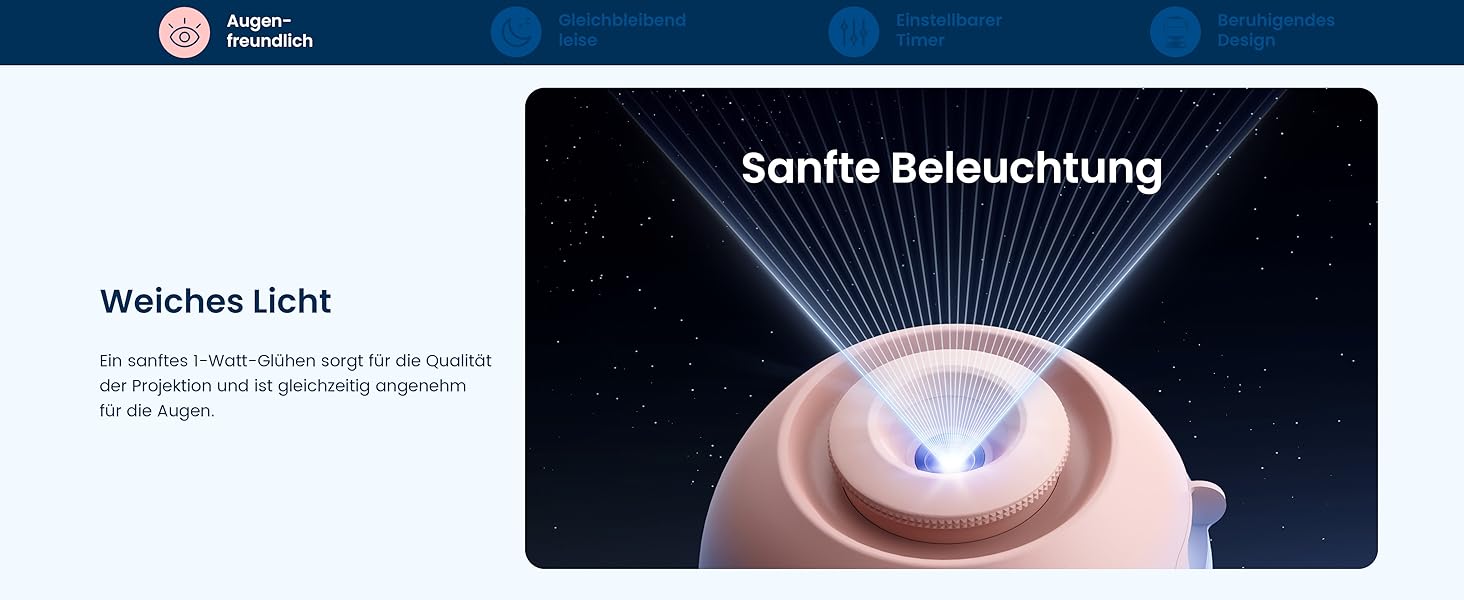 Проєктор зоряного неба POCOCO Sternenhimmel: LED-проектор галактики, планетарій для дітей та дорослих, нічник з ауророю, 2 диски, таймер, рожево-блакитний