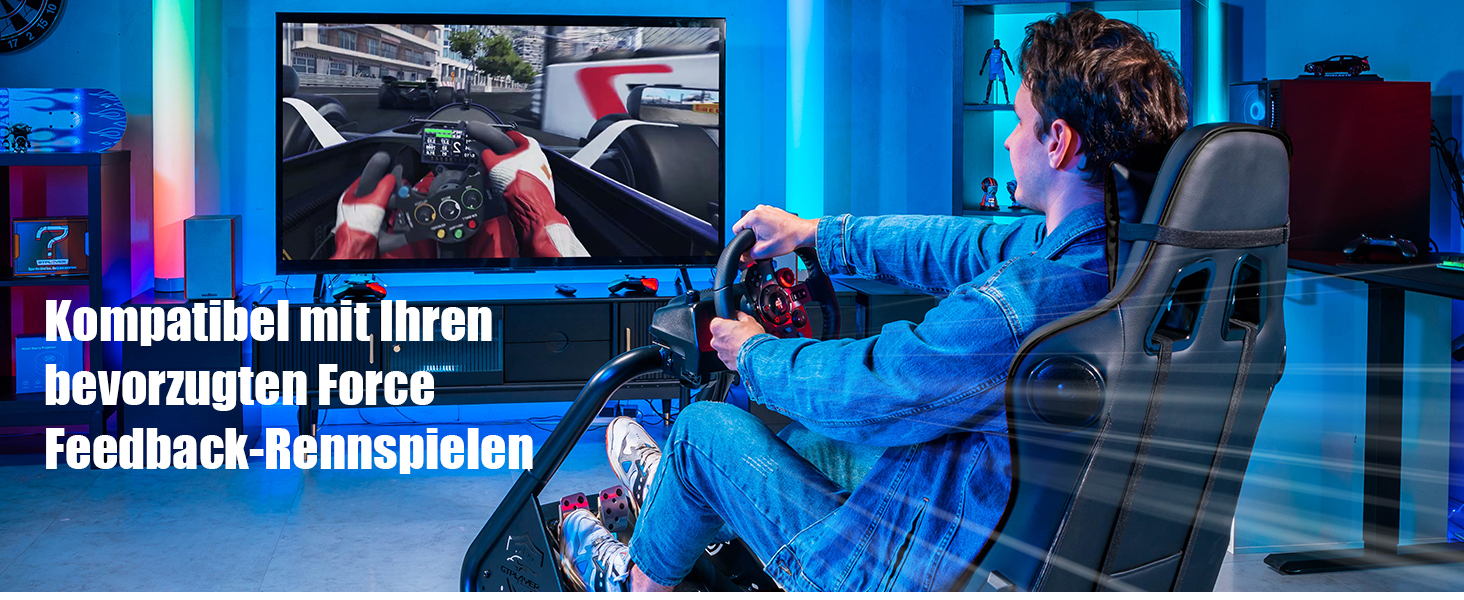 GTPLAYER Симулятор кокпіт для гонок, стійка для керма та педалей, з динаміками, чорний