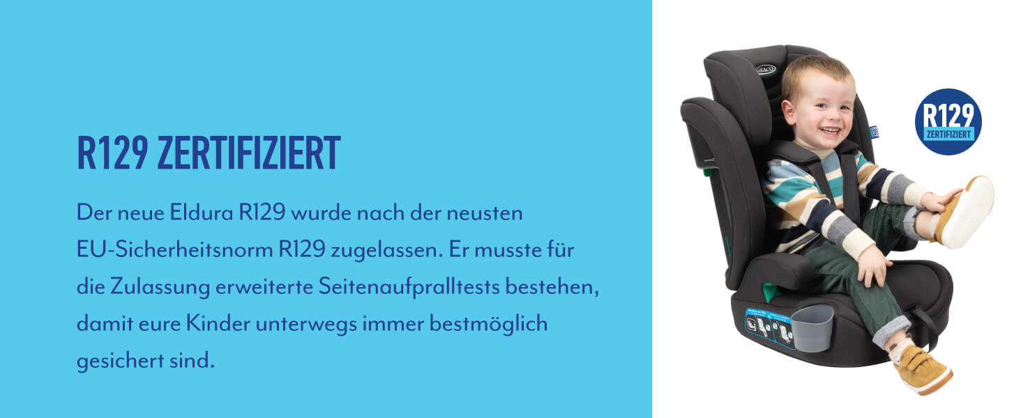 Автокрісло Graco Eldura™ R129 для дітей 15 місяців - 12 років (76-150 см), чорний колір, захист від бічного удару