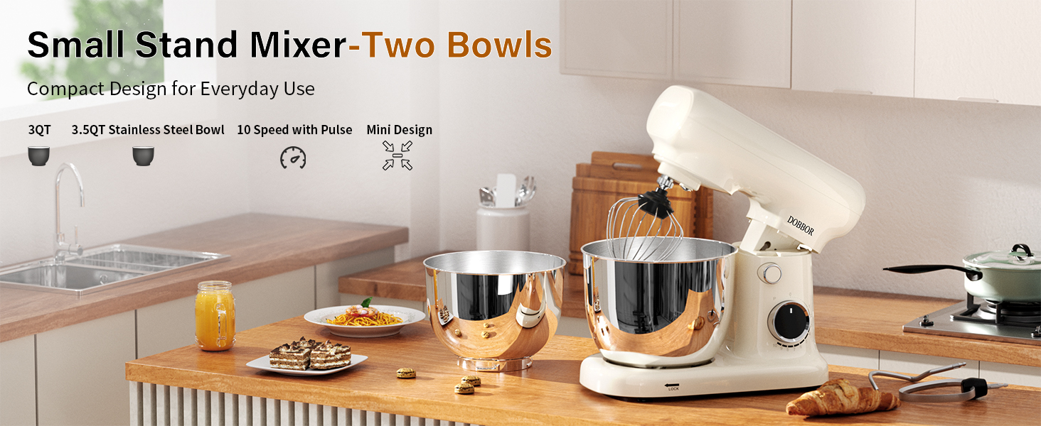Кухонна машина-міксер з двома чашами 2.5L+3L, 10 швидкостей, 1500W, з набором аксесуарів для випічки та приготування їжі