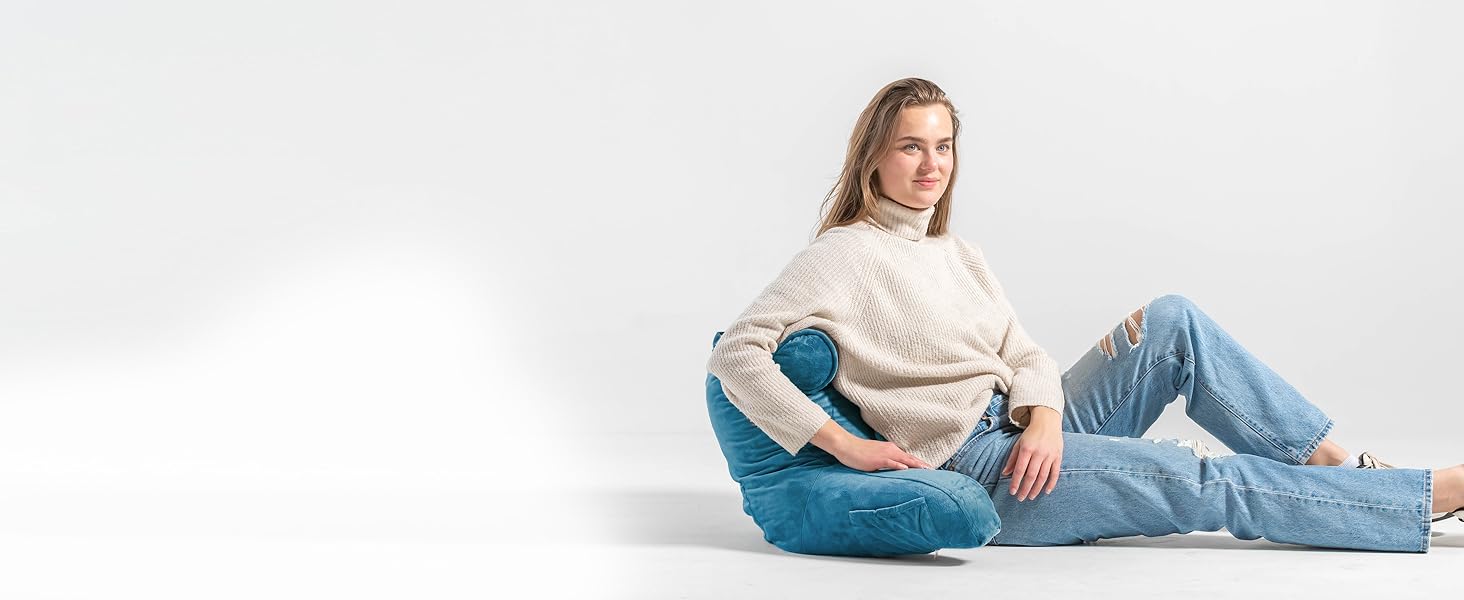 Подушка для читання Ella Lesekissen для ліжка та дивану з знімною подушкою для шиї - спинна подушка для ліжка. Зроблена з піни з пам'яті з підлокітниками, ідеально підходить для читання, перегляду телевізора, відпочинку або як спинна підтримка (Блакитний)