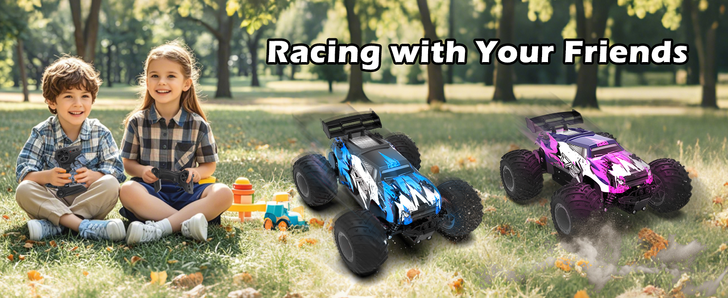 Радіокерований позашляховик FEIMUOSI 1:18 RC Car: LED підсвітка, 2.4GHz, 2 акумулятори, швидкість 20 км/год, для дітей та дорослих, фіолетовий