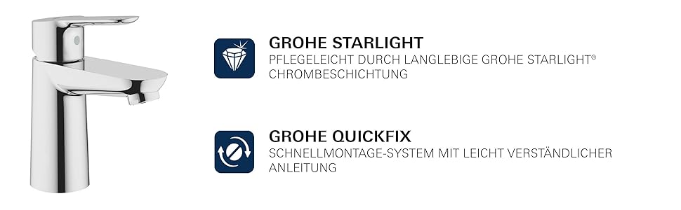 Змішувач для ванної кімнати GROHE BauEdge, водозберігаючий, хром, 15 см, з керамічним картриджем