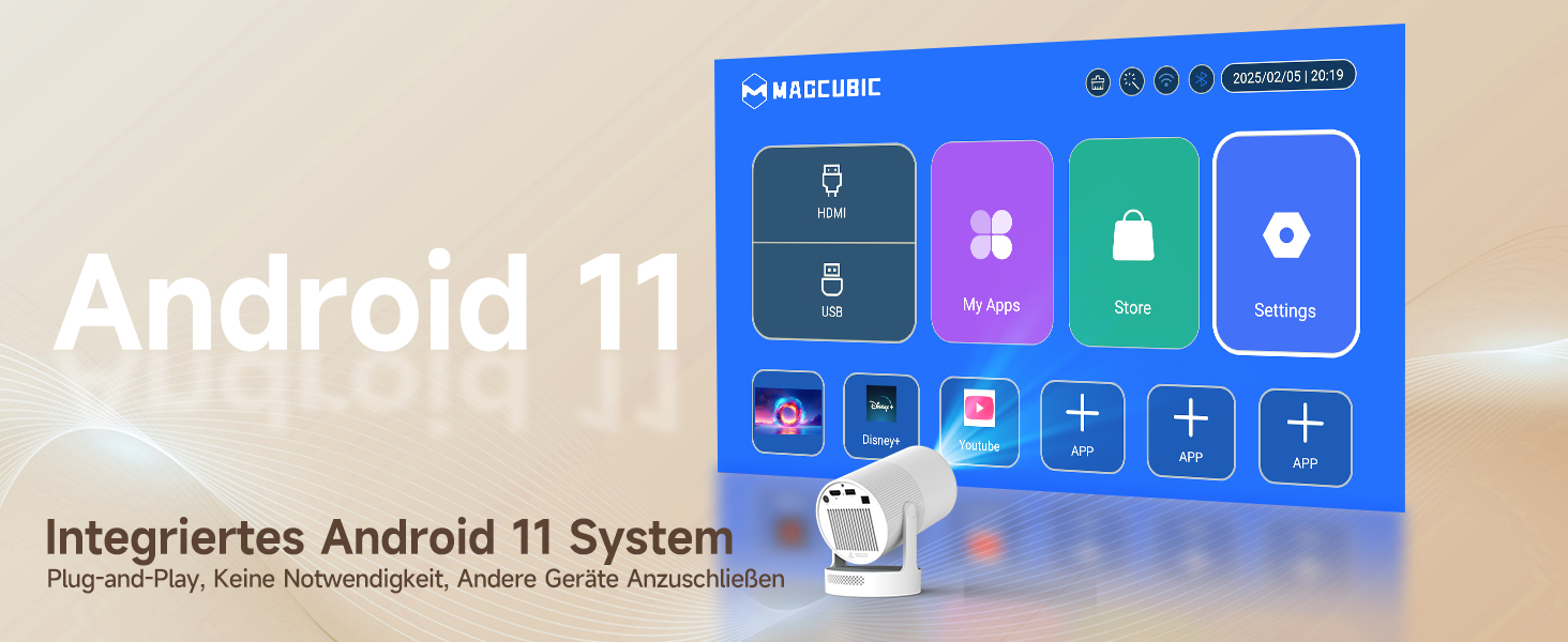 Міні проєктор Beamer 4K Android 11 Smart з автофокусом, WiFi 6, BT 5.0, Full HD 1080P, 260 ANSI, корекція трапецеїдальних спотворень, 5W динамік