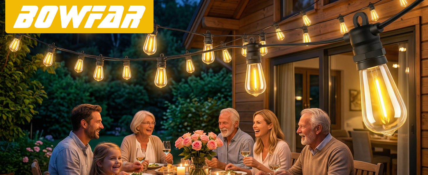Гірлянда вулична LED Bowfar G40, 48 ламп, 10м, IP68, диммер, пульт, для саду, тераси, вечірки