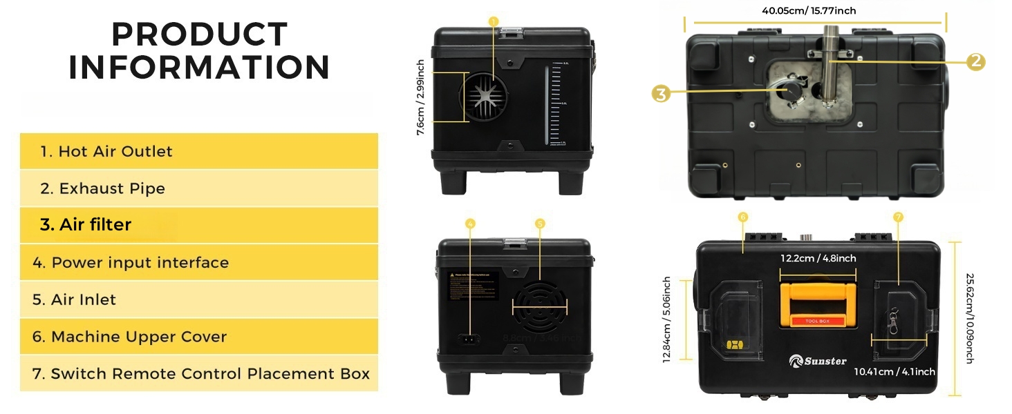 Дизельна автономка 8kW для вантажівок, фургонів, кемперів з Wi-Fi та адаптером, 12/24V/240V, автоматичний старт/стоп, вентиляція, чорна