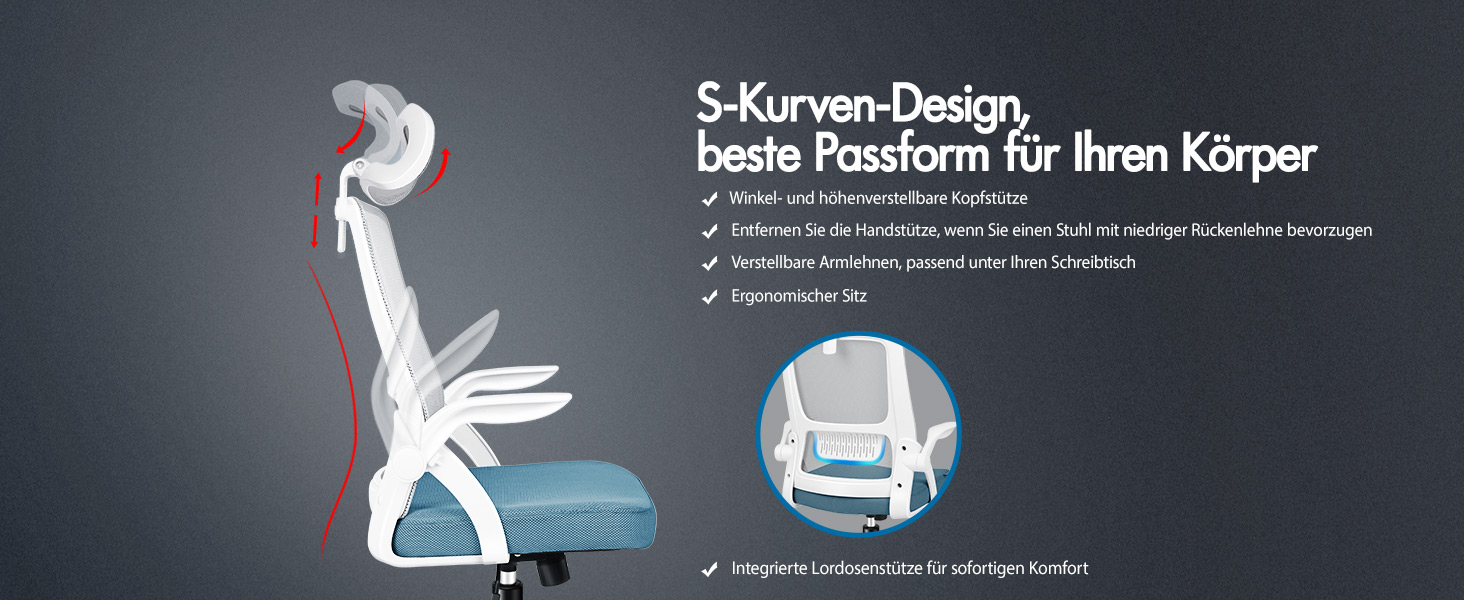 Офісний крісло ALFORDSON з динамічною підтримкою попереку, чорний (Arc - Синій та Сірий)
