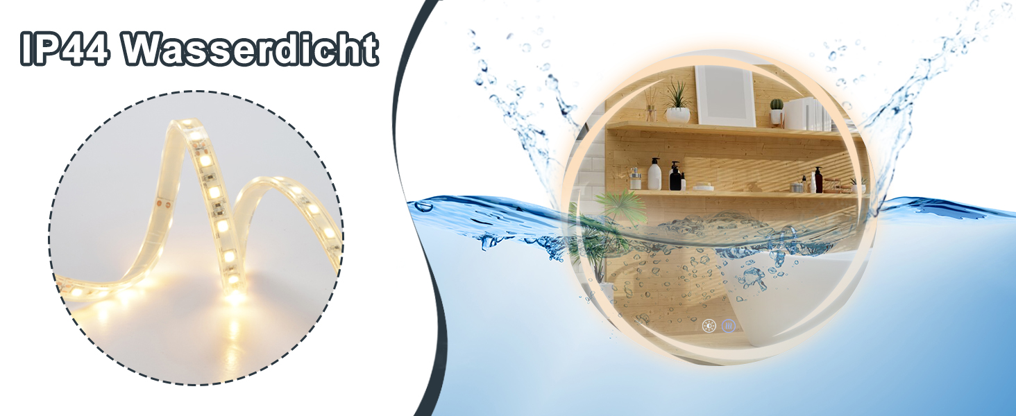 Круглий дзеркало для ванної кімнати Mursche з підсвічуванням, 60 см, LED, IP44, сенсорне регулювання, проти запотівання, для ванної кімнати та туалету