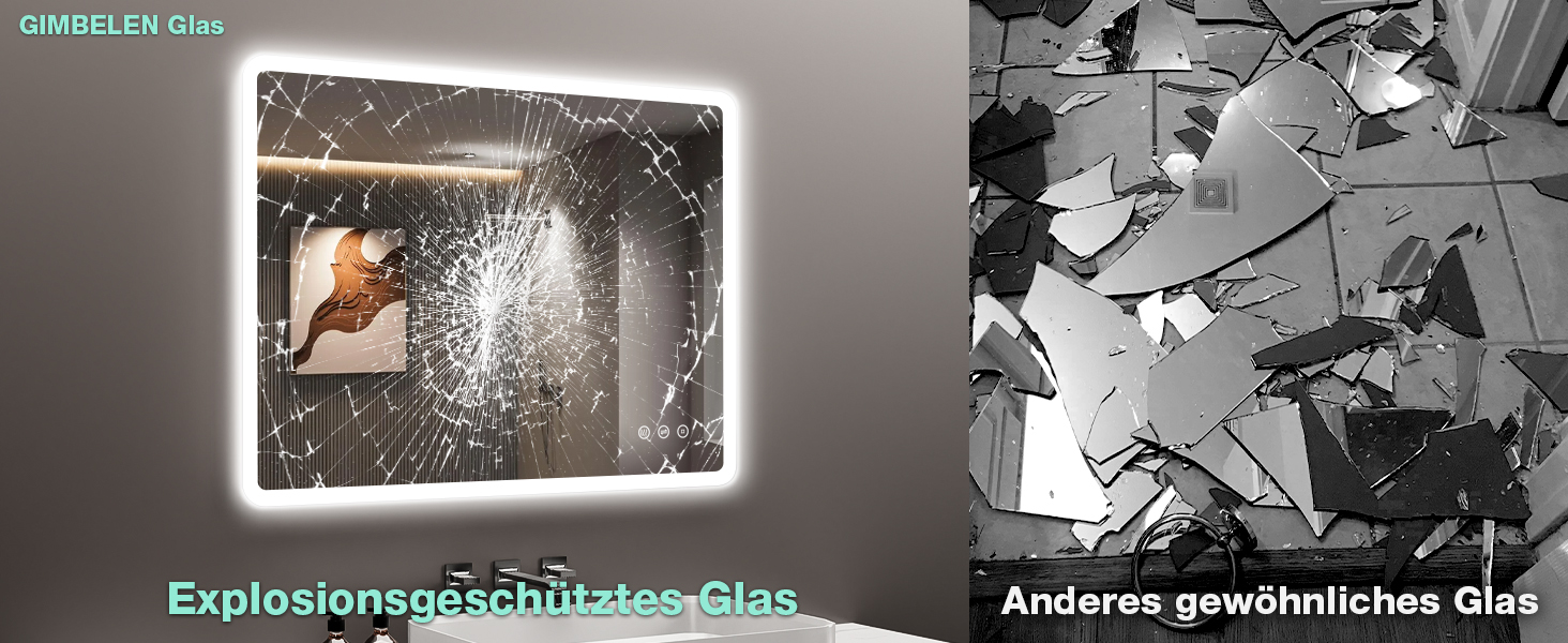 Дзеркало для ванної кімнати GIMBELEN LED з підсвічуванням 80x60 см, прямокутне, сенсорне керування, регулювання яскравості, 3 кольори світла, антизапарник, вертикальна/горизонтальна установка