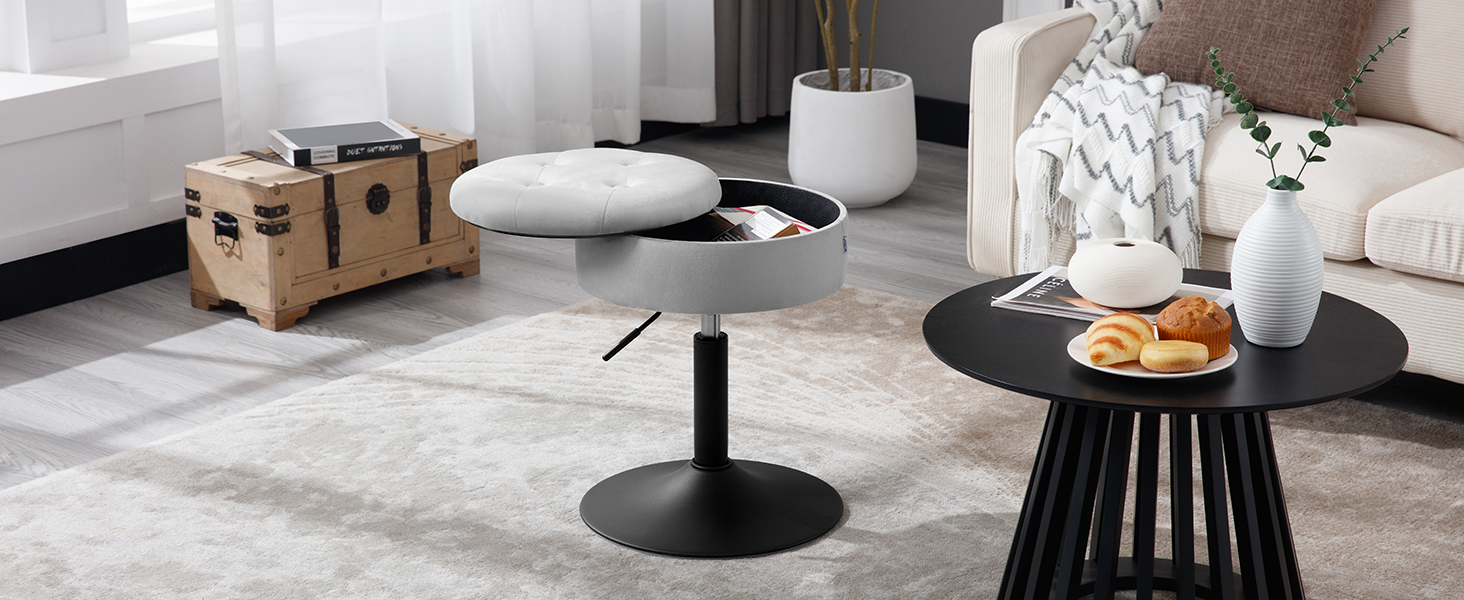 Стілець для туалетного столика WOLTU BH329sz-1, пуф з місцем для зберігання, регульована висота, обертається на 360°, рожевий, велюр