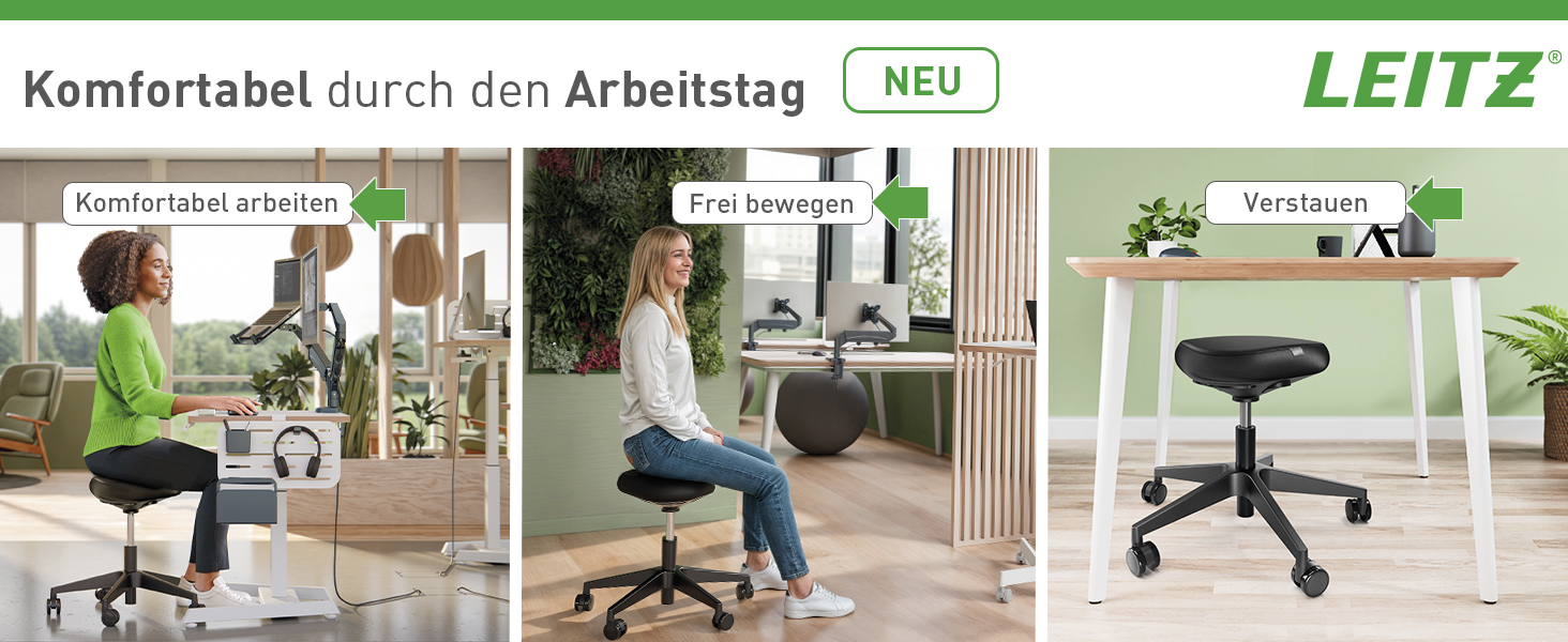 Офісний стілець Leitz Ergo Active з піною подвійної щільності, регульована висота 57-82 см, оббивка з переробленого матеріалу (110 кг), чорний, з колесами