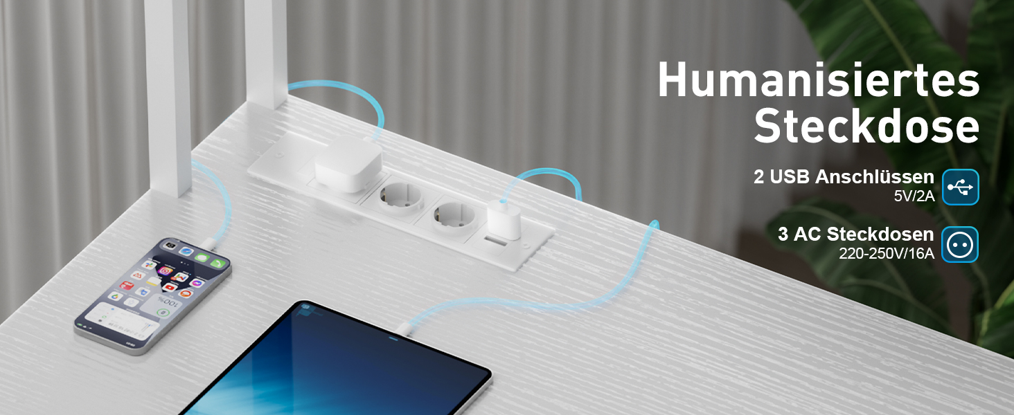 Ігровий стіл HLONONE з LED підсвічуванням, L-подібний кутовий стіл для ПК з 3 розетками та 2 USB, реверсивний, з підставкою для монітора та полицею (170 x 100 см, білий)