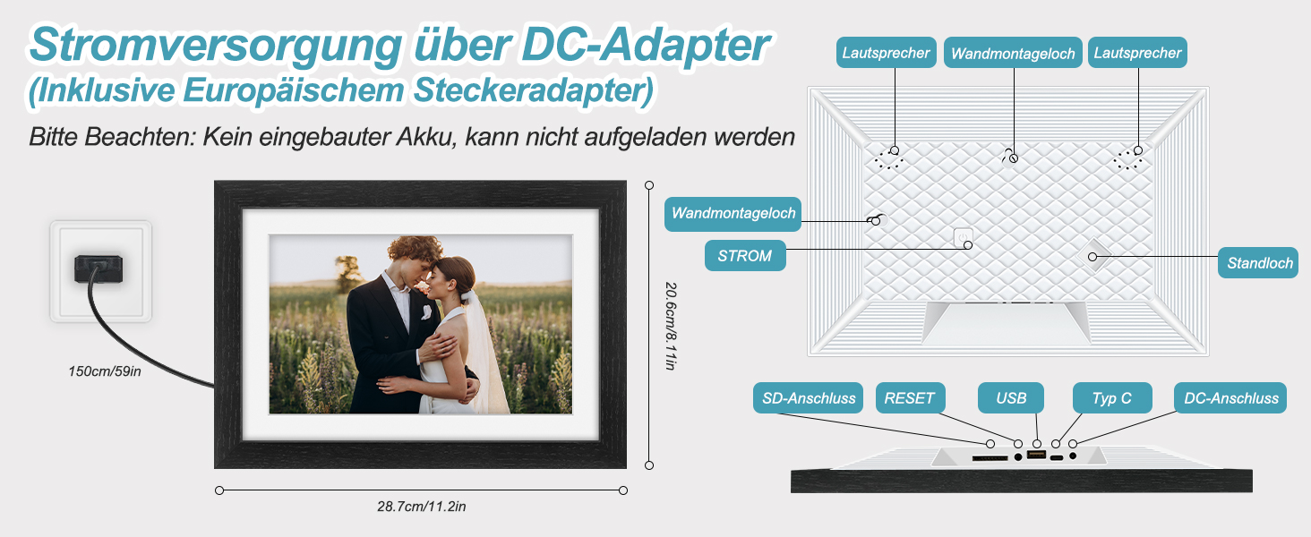 Цифровий рамка для фотографій з дерева, Wi-Fi, 32GB, 10.1 дюйма, IPS сенсорний екран, Frameo APP, подарунок, дуб (чорний дуб)
