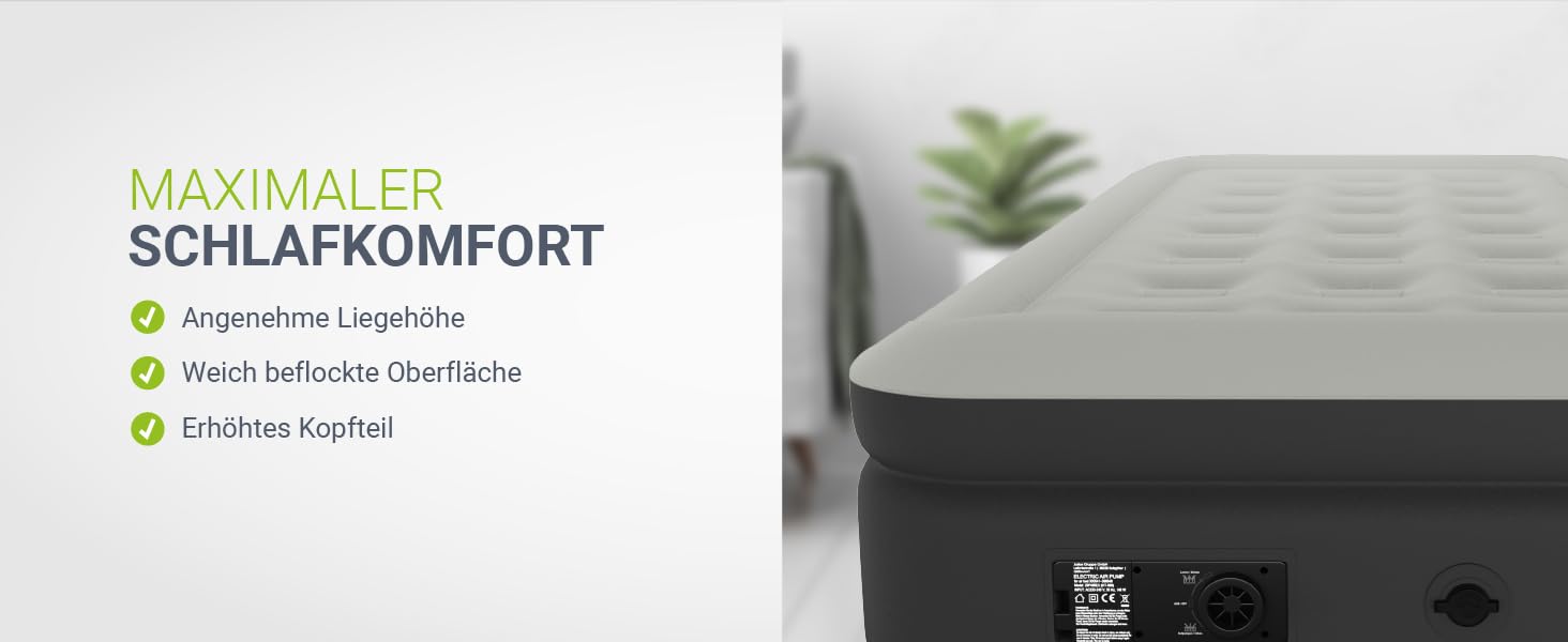 Надувний матрац Juskys самонадувний 150x200 см з вбудованим насосом - 2 місця, для гостей або кемпінгу, водонепроникний, блакитно-білий (сірий, одинарний)