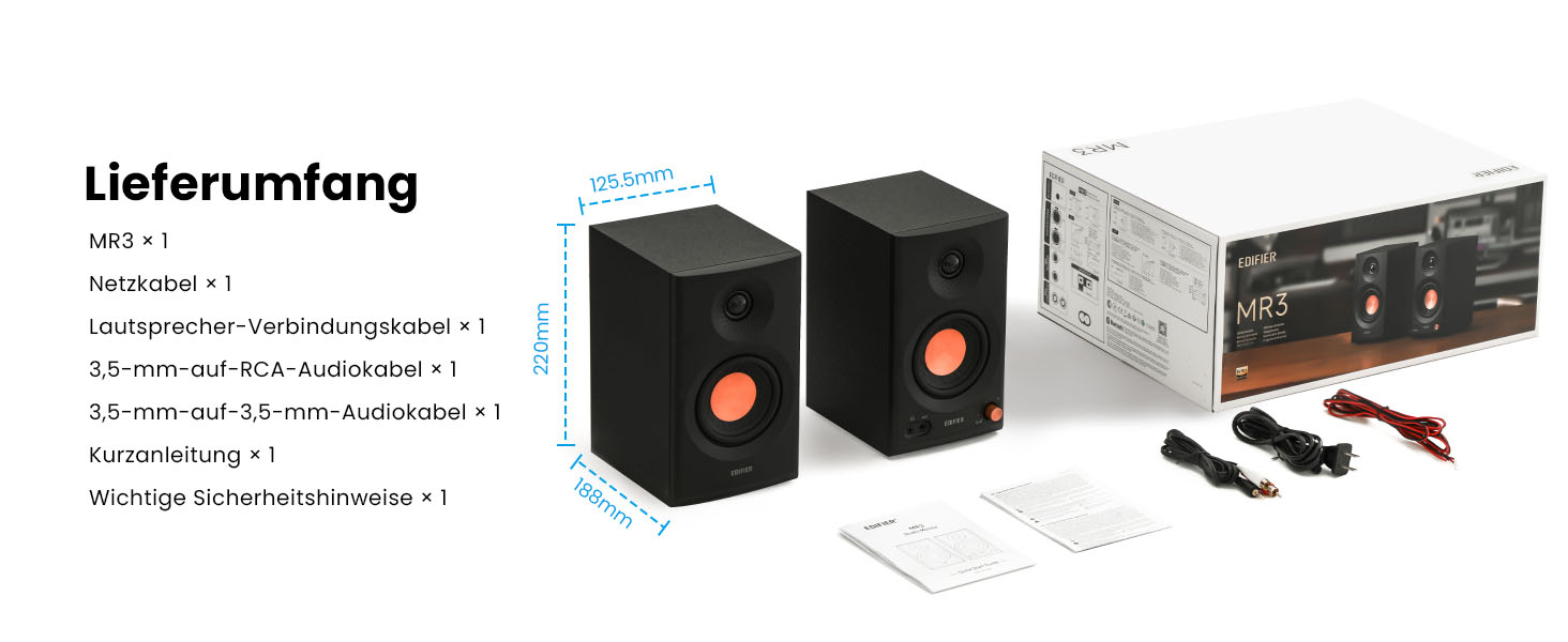 Edifier MR3 - Компактні студійні колонки 2.0, Hi-Res Audio, Bluetooth 5.4, RCA, AUX, керування через додаток, 2 x 18W, Чорний