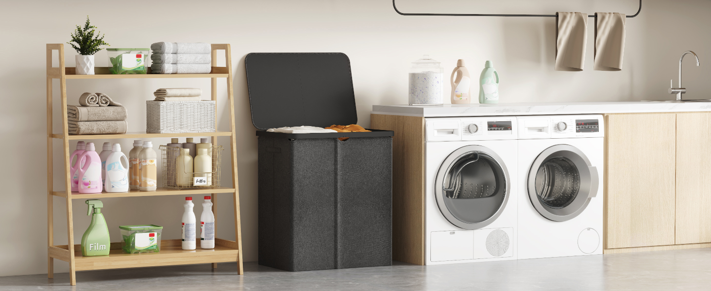 Кошик для білизни з кришкою Lifewit, великий кошик для білизни з пластиковим каркасом, складний, 145л, темно-сірий