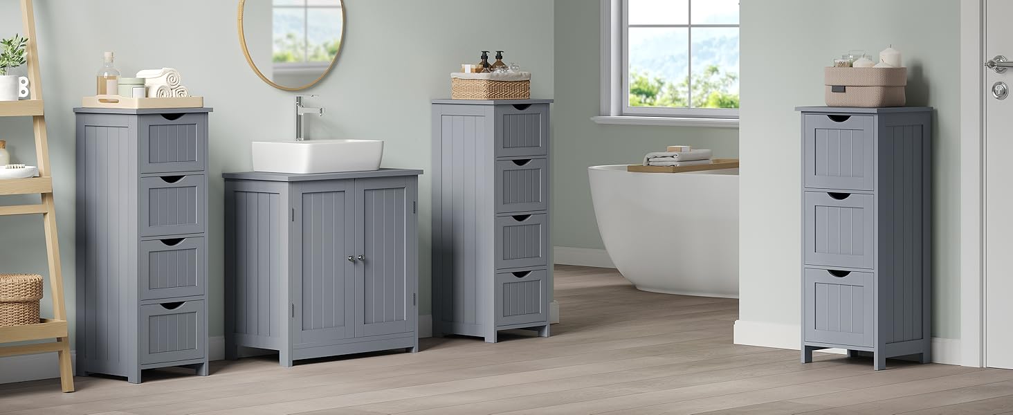 Шафка для ванної кімнати WOLTU, вузька, з 3 висувними ящиками, 32 x 30 x 81 см, для ванної, вітальні, спальні, кухні, сучасний дизайн, білий колір, BZS123ws