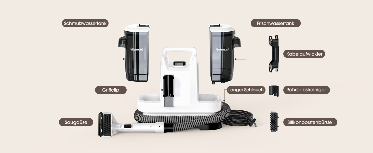 Наклепник для килимів та меблів 450W з потужністю всмоктування 13500Pa, білий. Ідеально для килимів, диванів, меблів, сходи, автомобіля та виведення плям. Великий бак та довгий кабель.