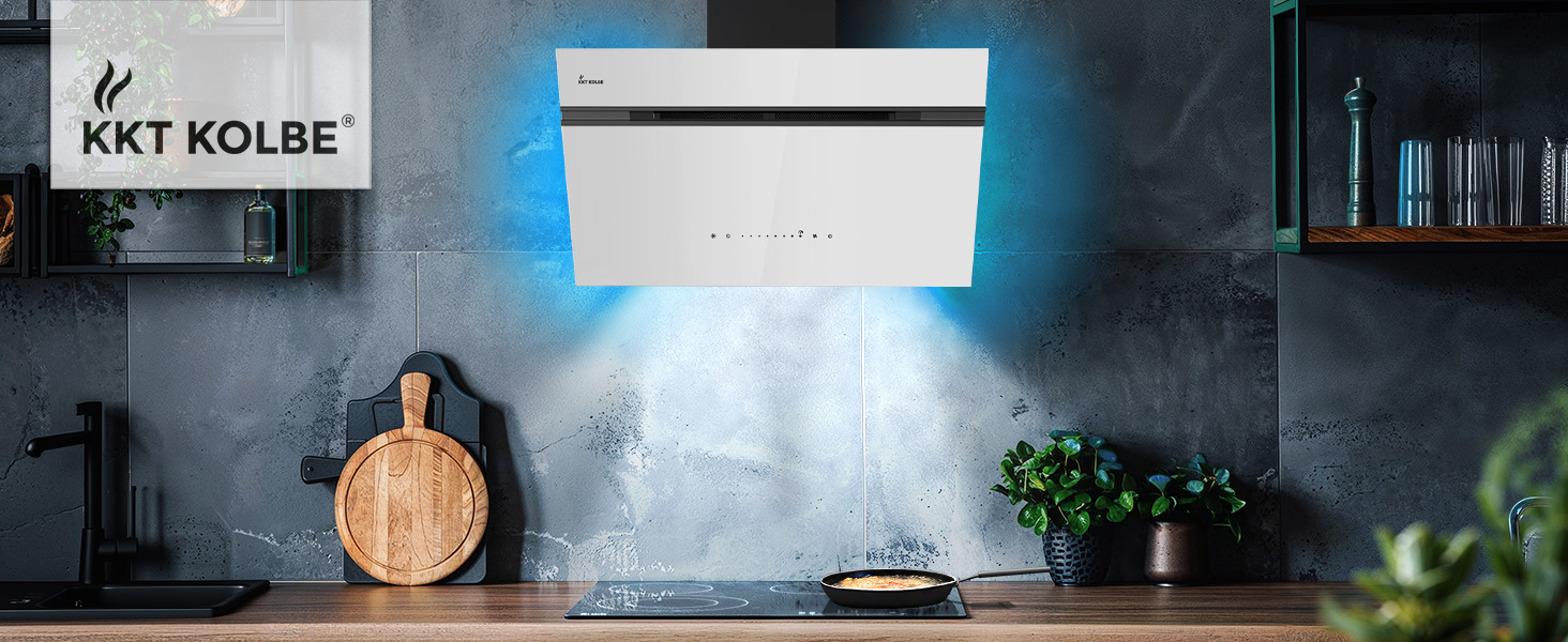 Витяжка для кухні KKT Kolbe Aurora 6005FB 80 см, чорна з білим склом, потужність 782 м³/год, Smart WiFi, RGBW LED-підсвітка, сенсорне керування, режим рециркуляції та відведення