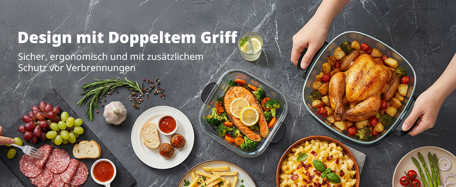 Фритюрниця повітряна AIRMSEN зі скляною чашею, 1500 Вт, 4.5L + 1.2L, 60–230 °C, 4 програми, знімна чаша, для мікрохвильовки та мийки посуду