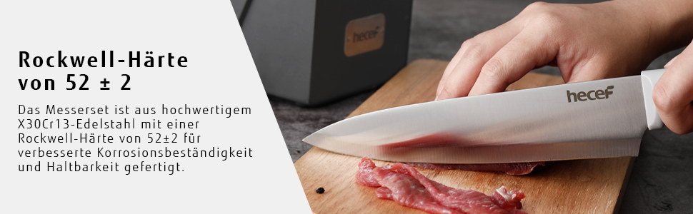 Набір ножів Hecef 14 предметів з дерев'яним блоком, професійний набір кухонних ножів з нержавіючої сталі, з шліфувальником, ножицями та ножем для стейка (сірий)