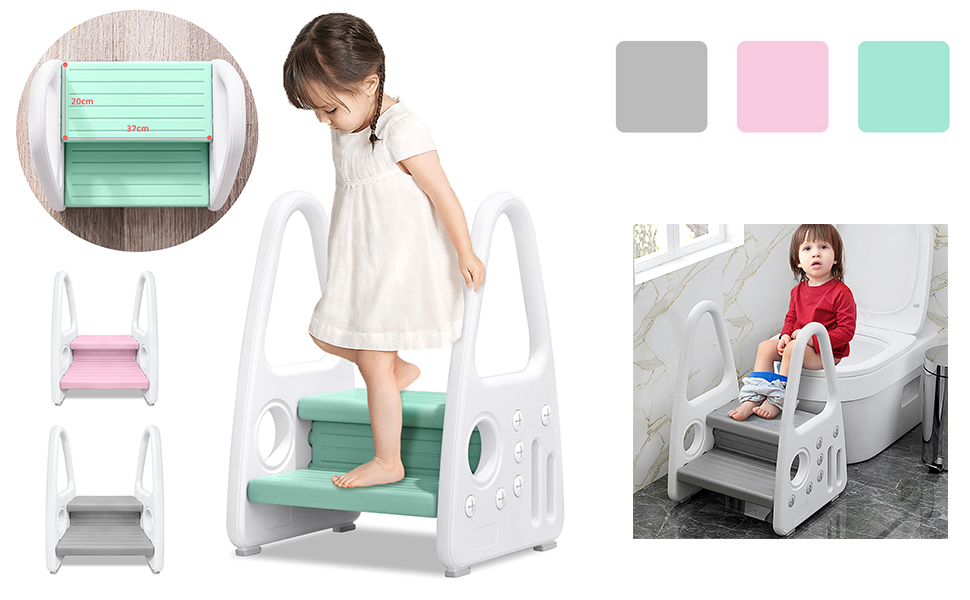 Детский табурет-лестница LILIIN для кухни и детской, 2 ступени, зеленый