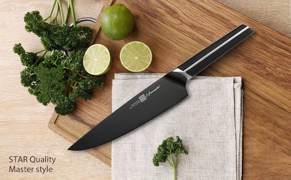 Набір ножів 14 предметів з бруском, кухонний набір ножів з дерев'яним бруском, ножі з німецької сталі X50CrMoV15 (кухонний ніж, сантоку, ніж для стейка, ніж для чищення, ножиці)