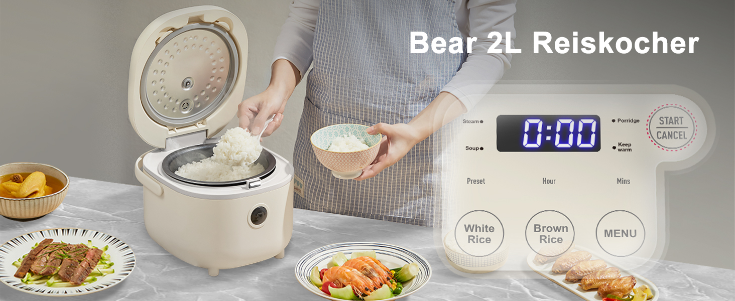 Рисварка електрична Bear Reiskocher 3.5 чашки (2л) з пароваркою, 350W, 6 програм для 2-4 осіб