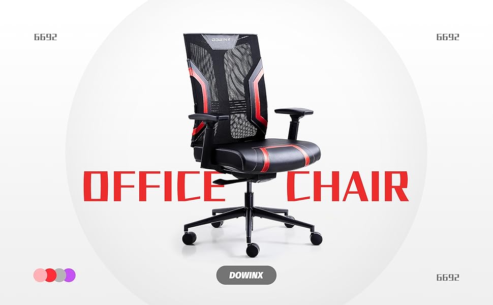 Ігровий крісло Dowinx для офісу та дому з підлокітниками 3D, регульоване, з функцією гойдання, шкіряне, поворотне, чорний/сірий (чорний/червоний)