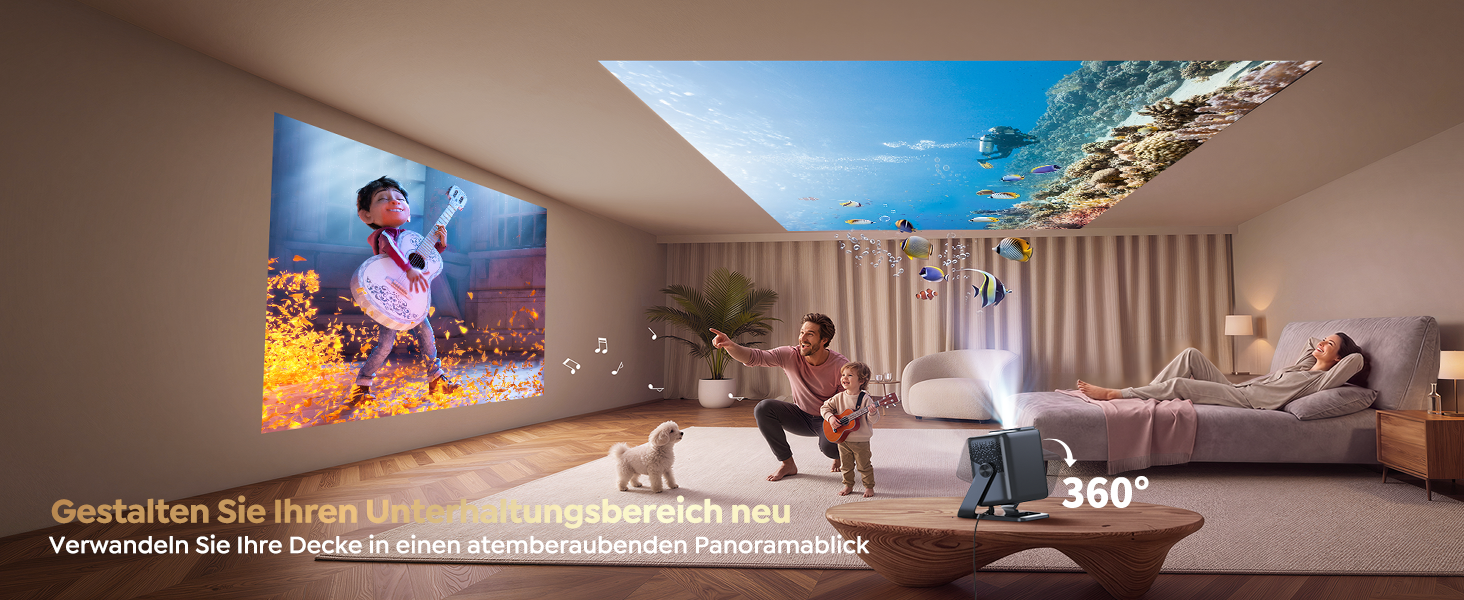 Smart Beamer 4K з Google TV та Bluetooth: LED проєктор для дому та вулиці з автофокусом, HDR10, WiFi, 360° обертання, підтримка HDMI
