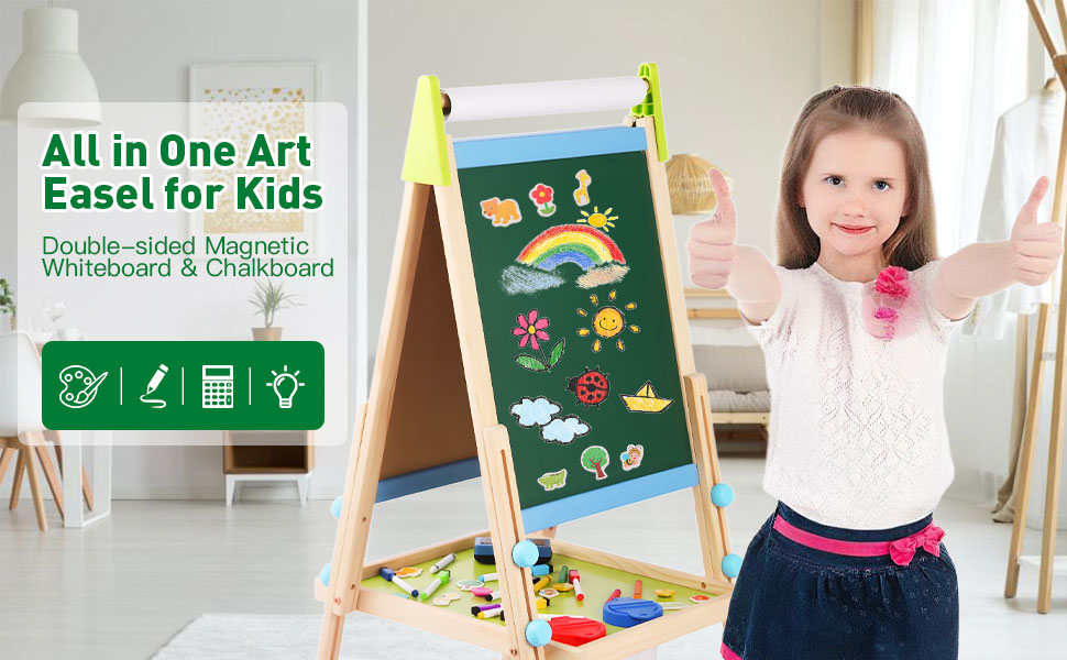 Дерев'яна іграшкова дошка Kinder: двостороння мольберт-дошка з аксесуарами для малювання, для дітей 3-12 років