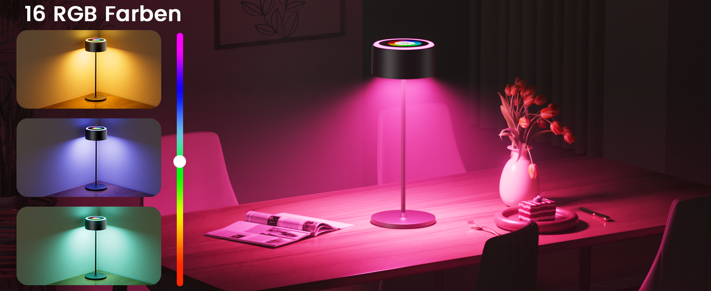Бездротова LED-лампа TYEE з регулюванням яскравості, акумуляторна, 3000-6000K+RGB, USB-C, водонепроникна IP54, для дому та вулиці, алюміній, чорна