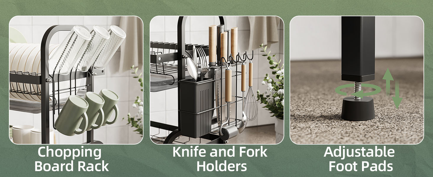 Сушарка для посуду NETEL 2-ярусна, чорна: з піддоном, тримачем для столових приборів та чашок