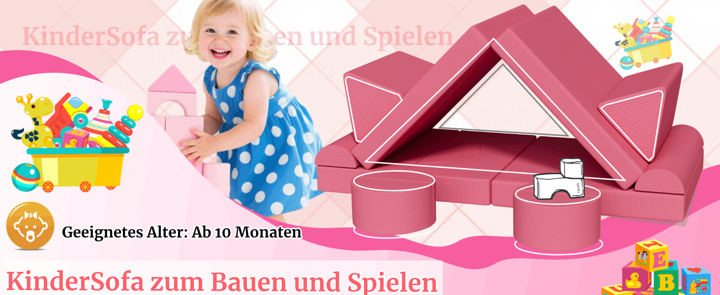 Дитяче ігрове диван-конструктор MAMIZO Cord, 15 частин, рожевий. Модульний диван-конструктор для гри та відпочинку в дитячій кімнаті. Оeko-Tex сертифікат.