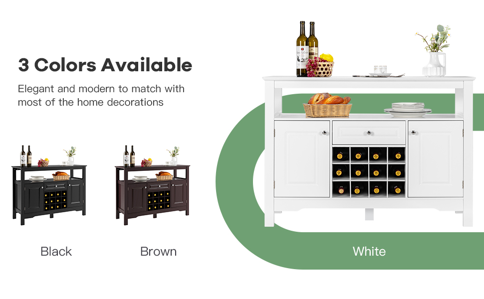 GIANTEX Буфет з полицями для вина, комод у шафу, білий, з ящиками та 2 шафами