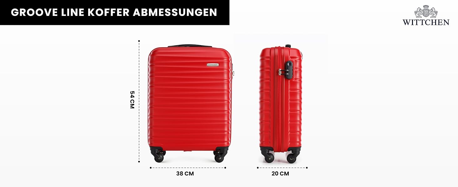 Набір валізWITTCHEN 4 в 1: Чотири валізи з ABS-пластику з коліщатами Spinner, кодовий замок, Groove Line (червоний)