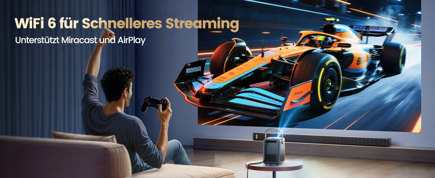 Проектор Mini Beamer 4K Smart з WiFi6, Bluetooth, Dolby Audio, підтримкою Netflix, автофокусом та вертикальною корекцією, сірий