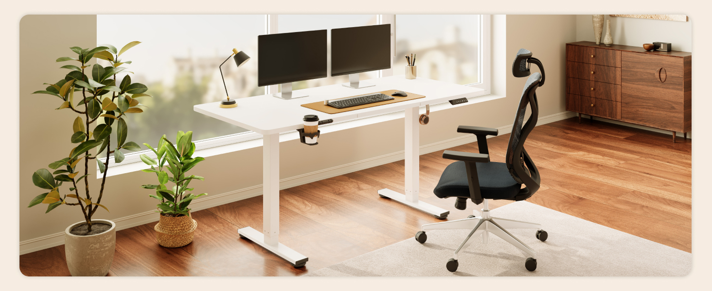 Регульований по висоті стіл SANODESK 110x54 см - компактний стоячий стіл з антиколізійною системою, білий
