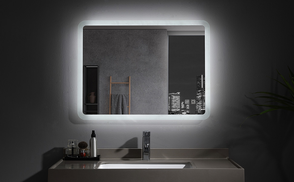 Великий настінний дзеркало Badspiegel 120x70 см з підсвічуванням LED, сенсорне керування, антизапар, регулювання яскравості для ванної кімнати та вітальні, біле світло (50x70 см, 3 кольори світла)