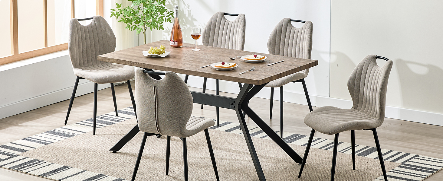 Набір обідніх стільців для кухні, вітальні, їдальні (6 шт., хакі) з м'яким сидінням та металевими ніжками