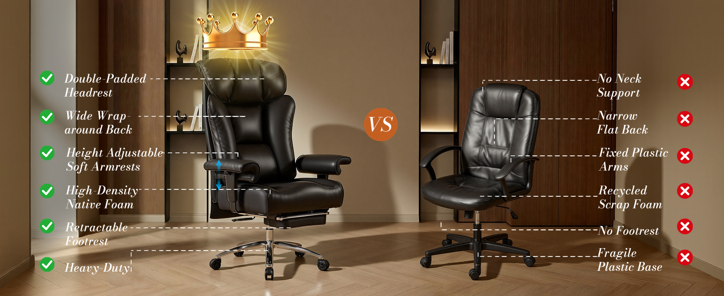 Офісний крісло Efomao XXL 200 кг з підставкою для ніг, сіре. Крісло для керівника з екошкіри, висока спинка, регульовані підлокітники, підтримка попереку для дому та офісу.