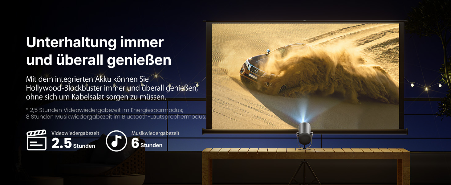 Портативний проєктор Dangbei Freedo з акумулятором, 450 ISO люмен, Google TV & Netflix, Dolby Audio, 1080P, HDR10, 165° нахил, Smart проєктор з WiFi & Bluetooth для дому та відпочинку на природі, 2,5 години роботи, з чохлом