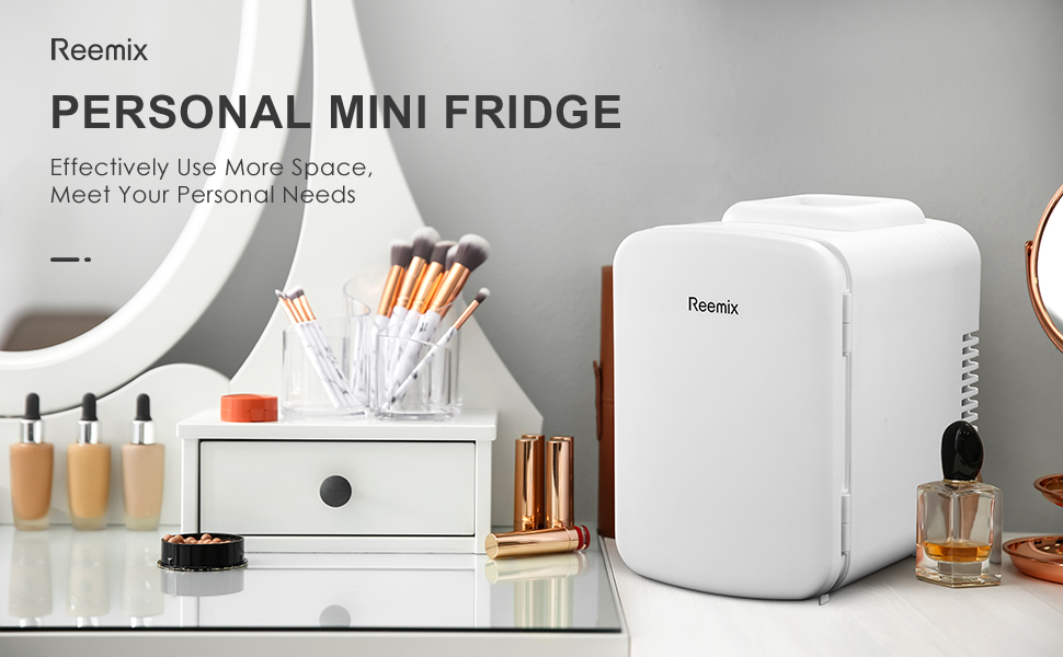 Міні-холодильник Reemix, 4 літри/6 банок, портативний охолоджувач та підігрівач, персональний холодильник для догляду за шкірою, косметики, напоїв, продуктів, ідеальний для спальні, офісу, авто