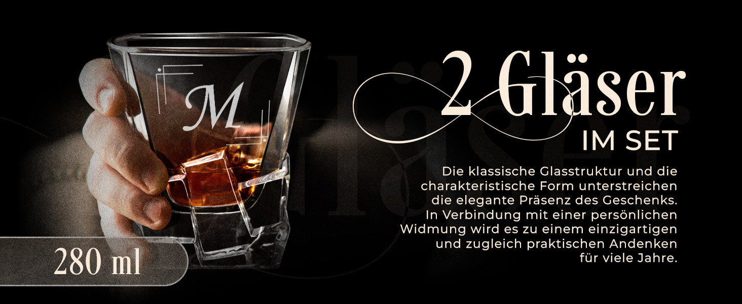 Мавертон Карафа для віскі 950 мл + Набір з 6 склянок для віскі з гравіюванням - Декантер для віскі - Подарунок на Різдво - Люксовий дизайн - Крісталльне скло - для чоловіків на день народження - Корона