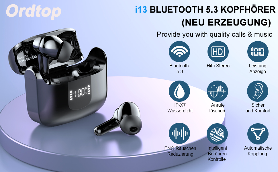 Навушники-вкладиші Bluetooth 5.3, 4 мікрофони, шумозаглушення ENC, 40H, IPX7, USB-C, чорний